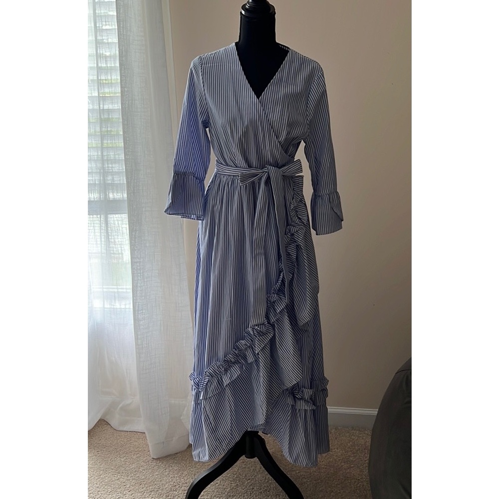 Striped cotton wrap dress